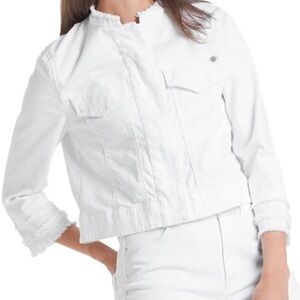 Marc Cain Women's White Jean Jacket Pit 20 L 20 Stretch Fringe On Sleeves